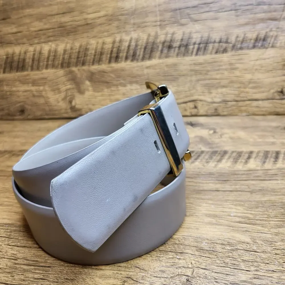 VTG B. G. Street Beige Tan Leather Belt Womens Medium Gold Buckle 80s